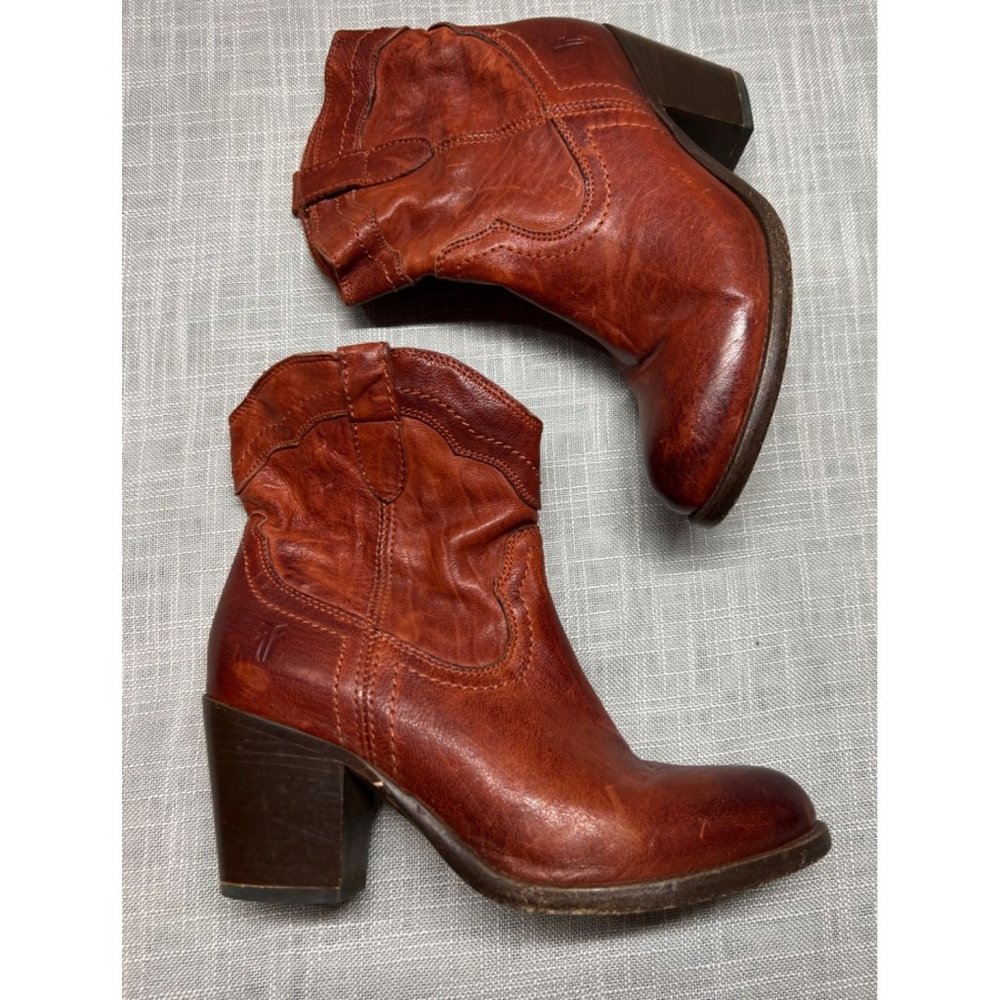 Frye Womens Tabitha Pull on Short Boots Bootie Burnt Red Size 7 Block Heel